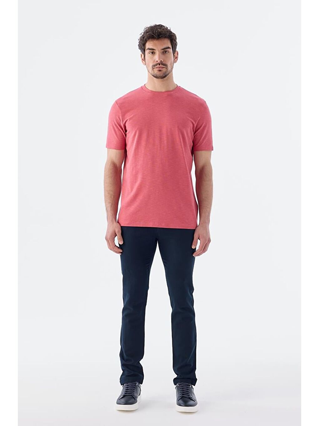 Pembe Gül Kurusu Slim Fit Bisiklet Yaka T-Shirt-1