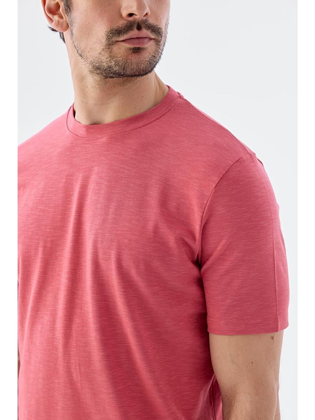 Pembe Gül Kurusu Slim Fit Bisiklet Yaka T-Shirt-2