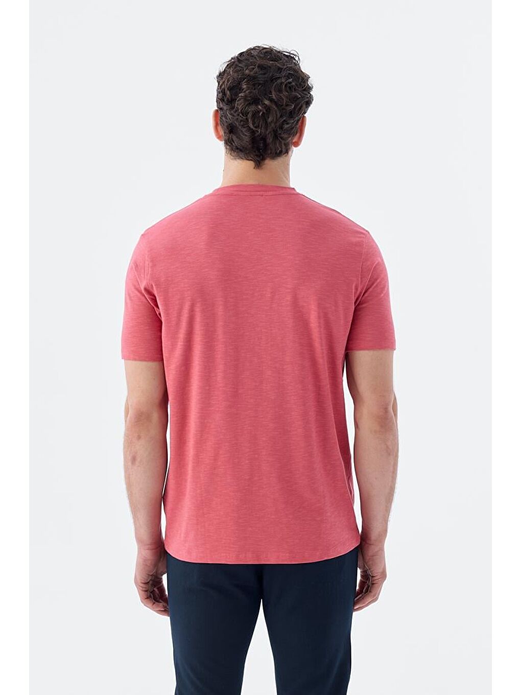 Pembe Gül Kurusu Slim Fit Bisiklet Yaka T-Shirt-3