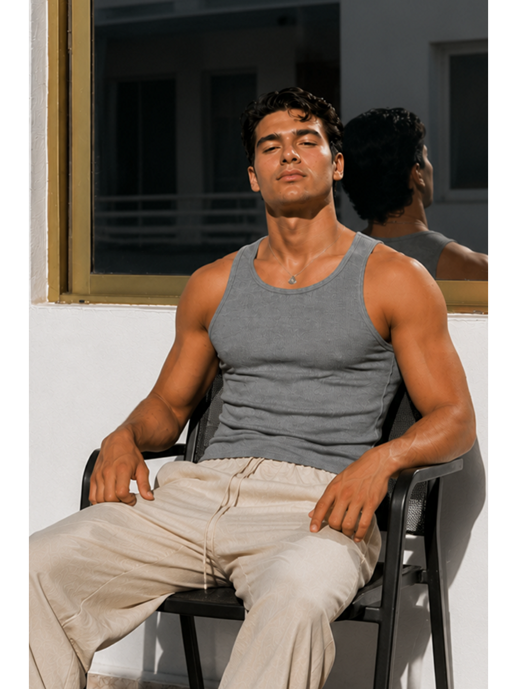 Erkek Esnek Relaxed Gri Fitilli Atlet-4