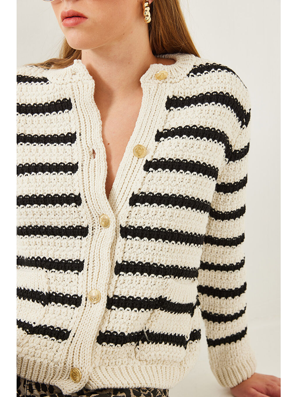 Lila Kadın Çizgili Hırka-1