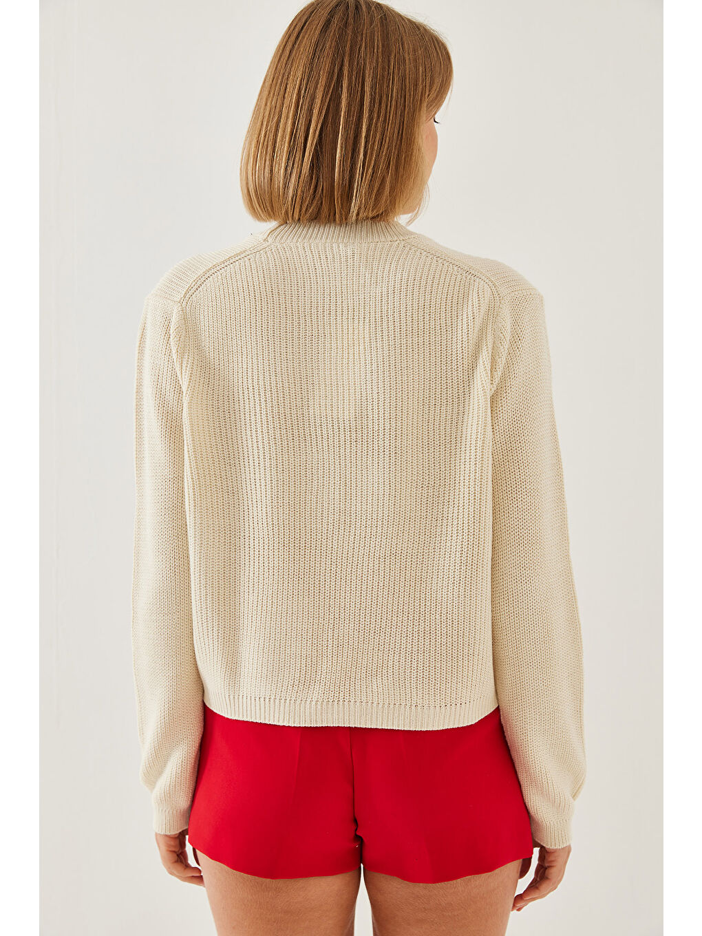 Lila Kadın Bisiklet Yaka Nakışlı Selanik Triko Kazak-1