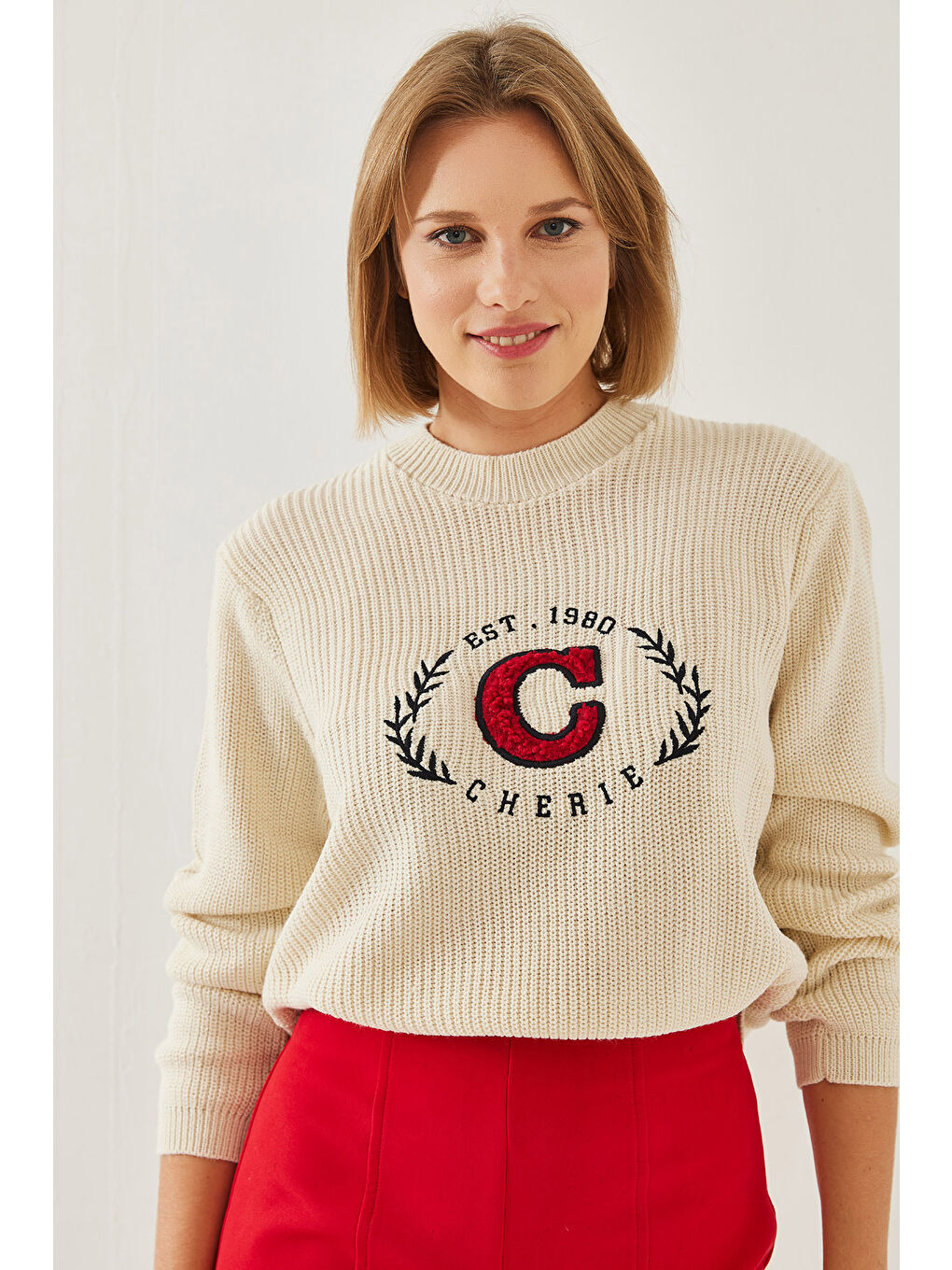 Lila Kadın Bisiklet Yaka Nakışlı Selanik Triko Kazak-2