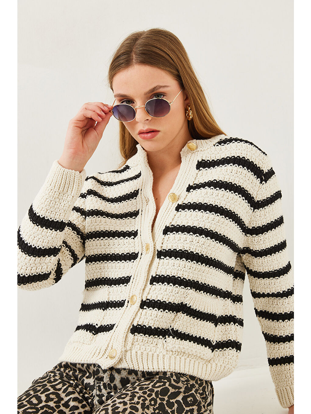 Lila Kadın Çizgili Hırka-3