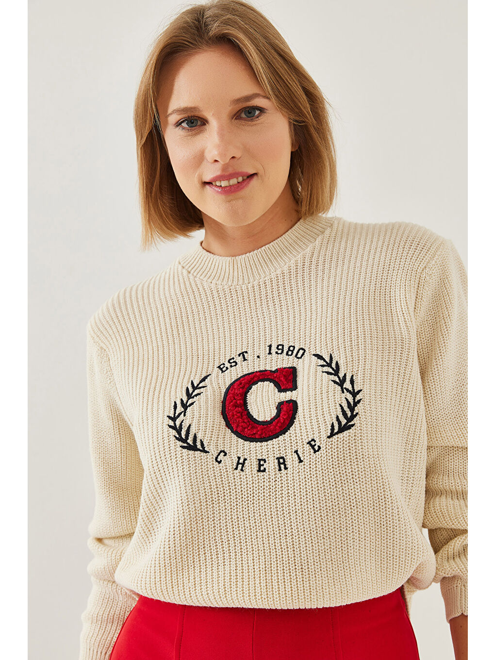 Lila Kadın Bisiklet Yaka Nakışlı Selanik Triko Kazak-3