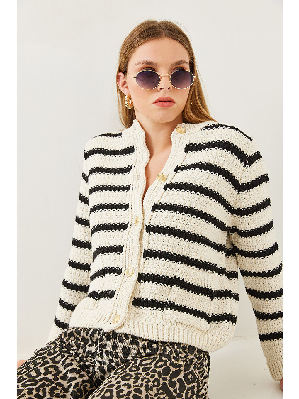 Lila Kadın Çizgili Hırka-4