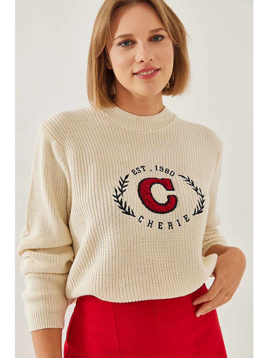 Lila Kadın Bisiklet Yaka Nakışlı Selanik Triko Kazak-4