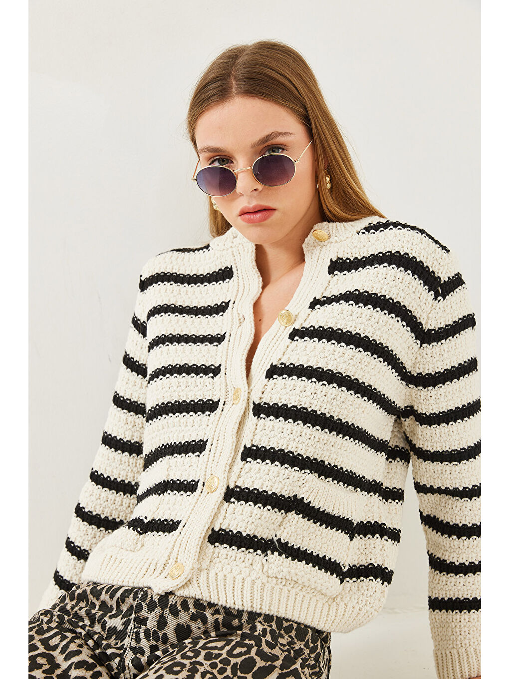 Lila Kadın Çizgili Hırka-5