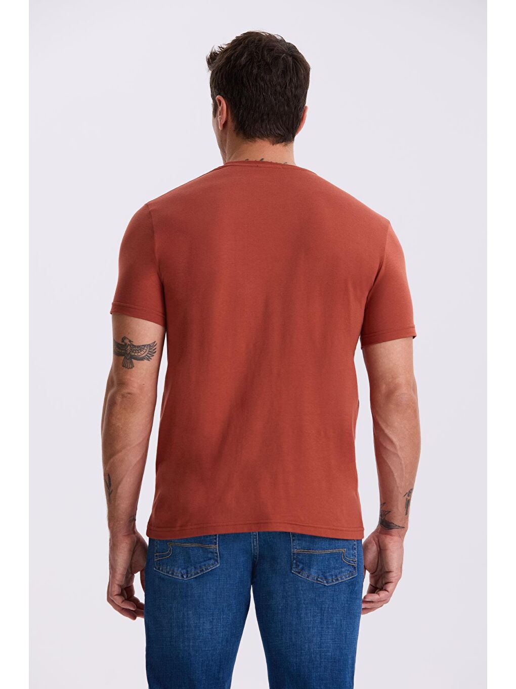 Kahverengi Tarçın %100 Pamuk Slim Fit Bisiklet Yaka Basic T-Shirt-2