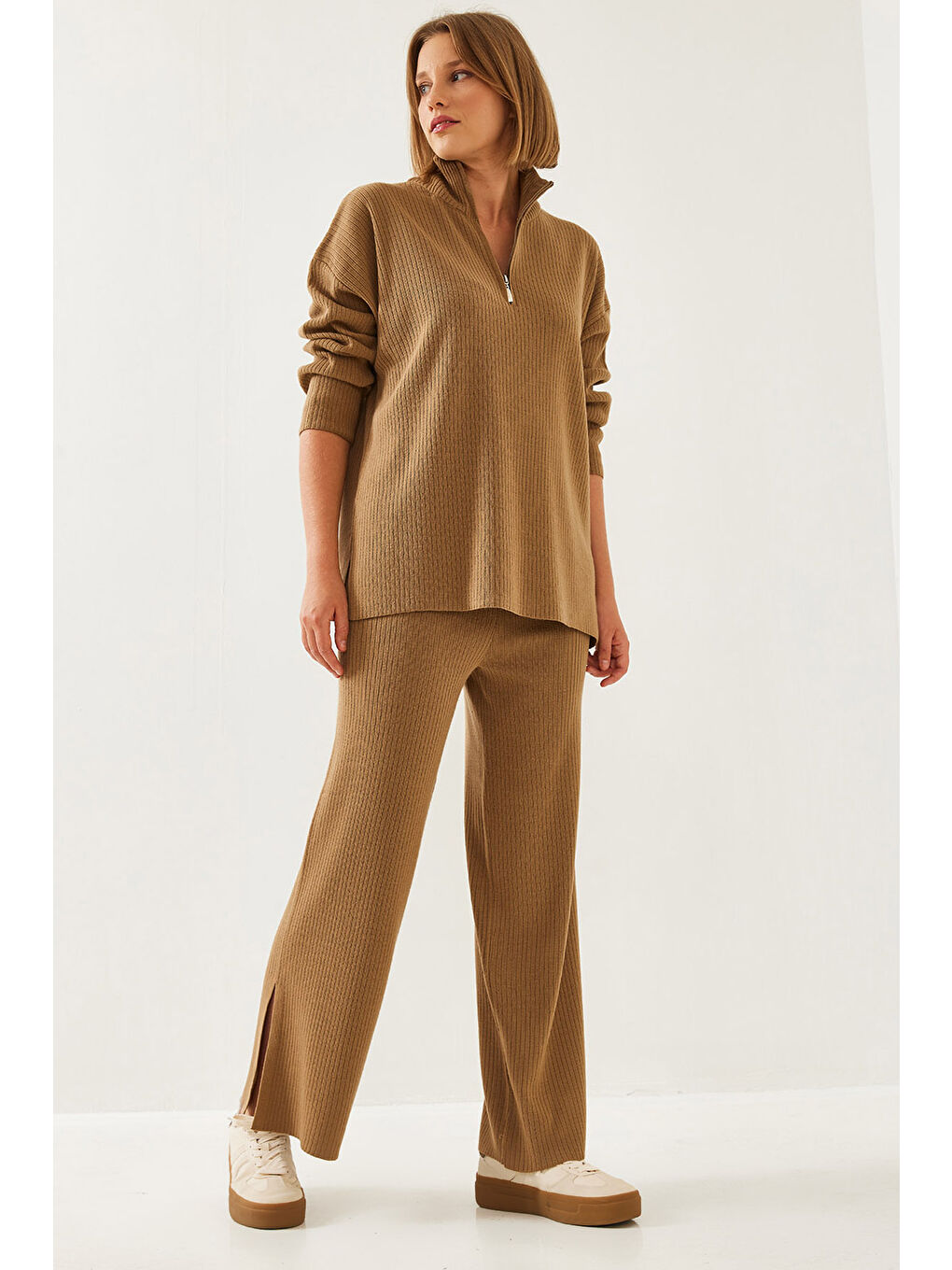 Kahverengi Kadın Uzun Kollu Alt-Üst Takım