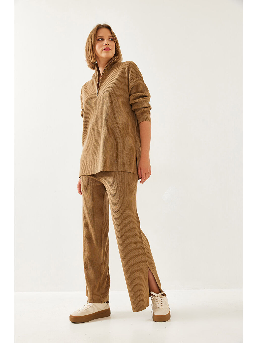 Kahverengi Kadın Uzun Kollu Alt-Üst Takım-4