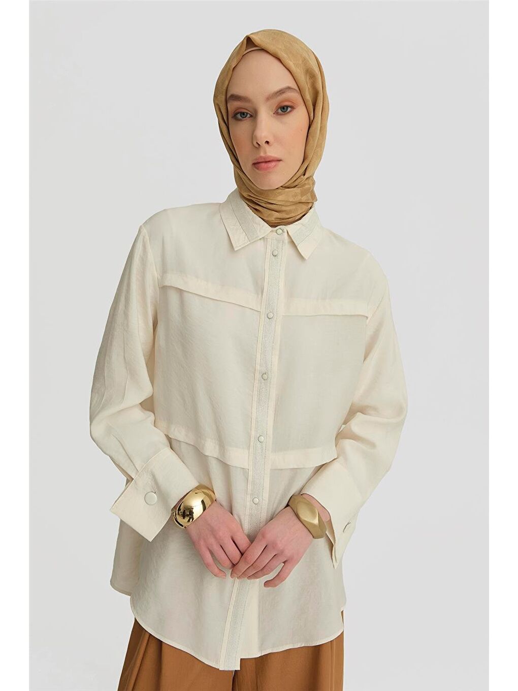 Bej Sim Detaylı Modal Tunik 25Y4607 Aytaşı-2