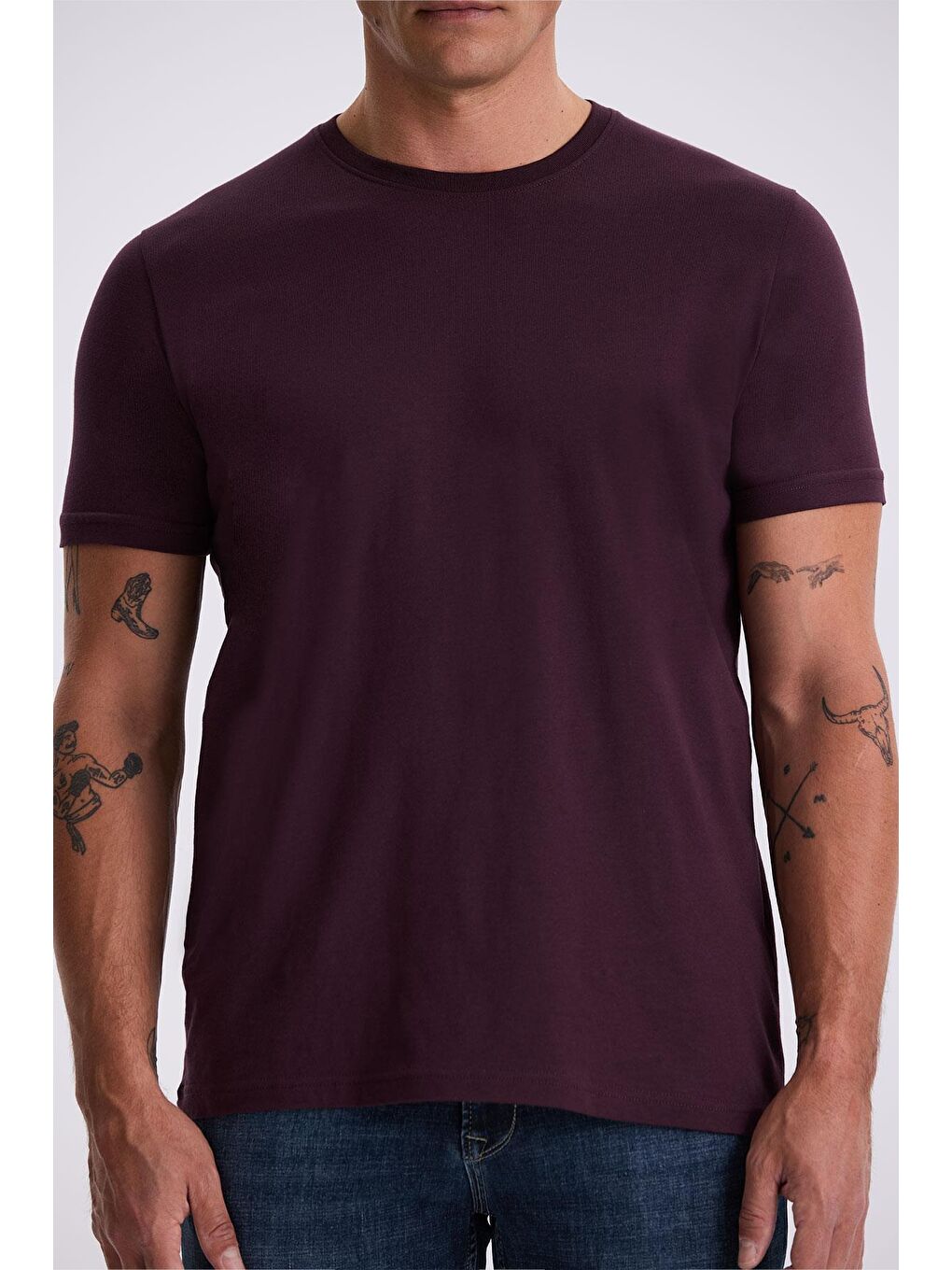Mürdüm %100 Pamuk Slim Fit Bisiklet Yaka Basic T-Shirt-1