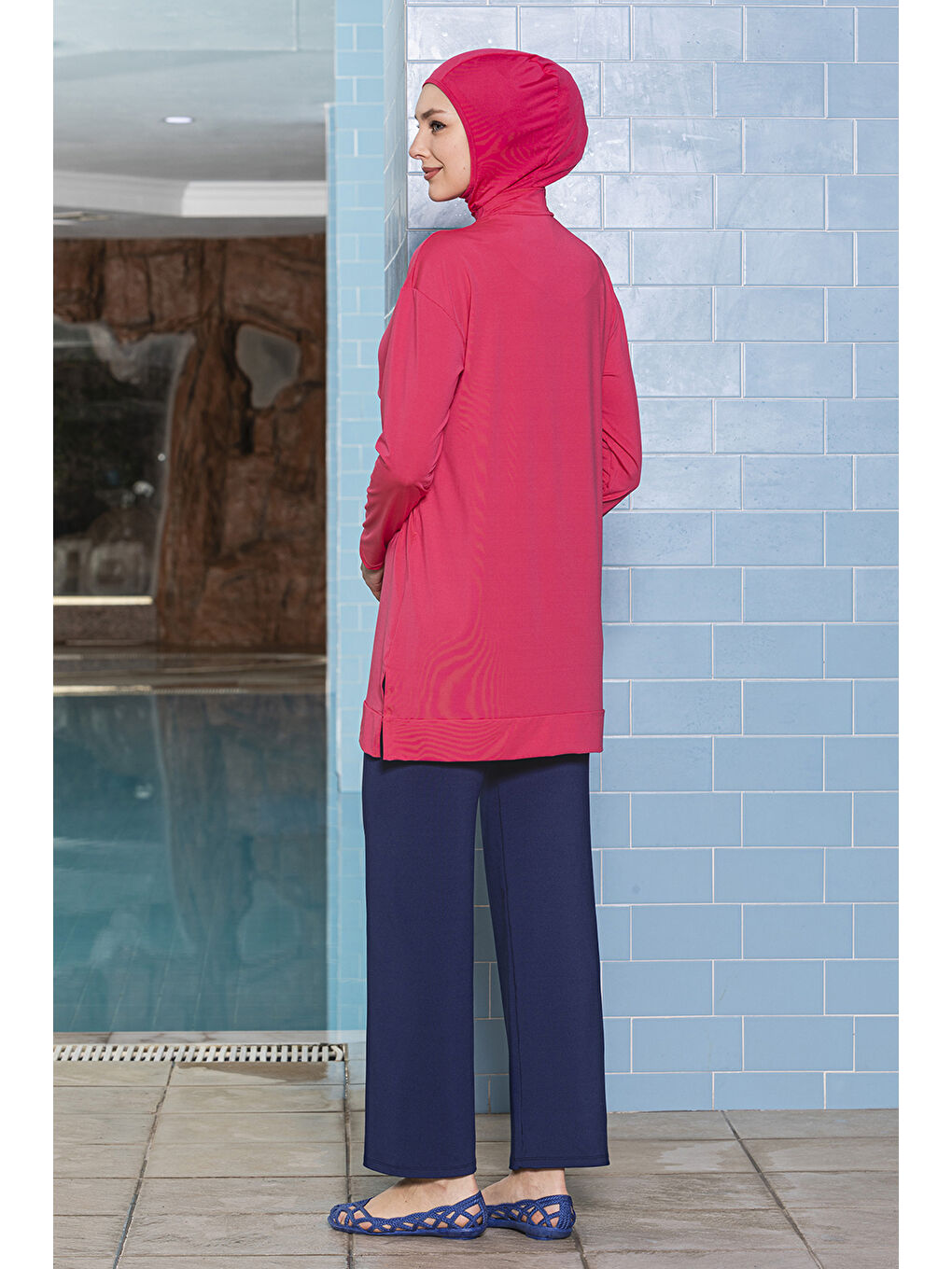 Önü Cepli Elastanlı Tam Kapalı Tesettür Mayo 1254 Fuşya-1