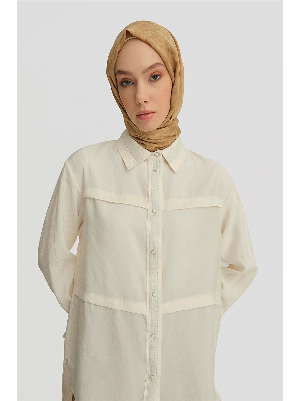 Bej Sim Detaylı Modal Tunik 25Y4607 Aytaşı-3