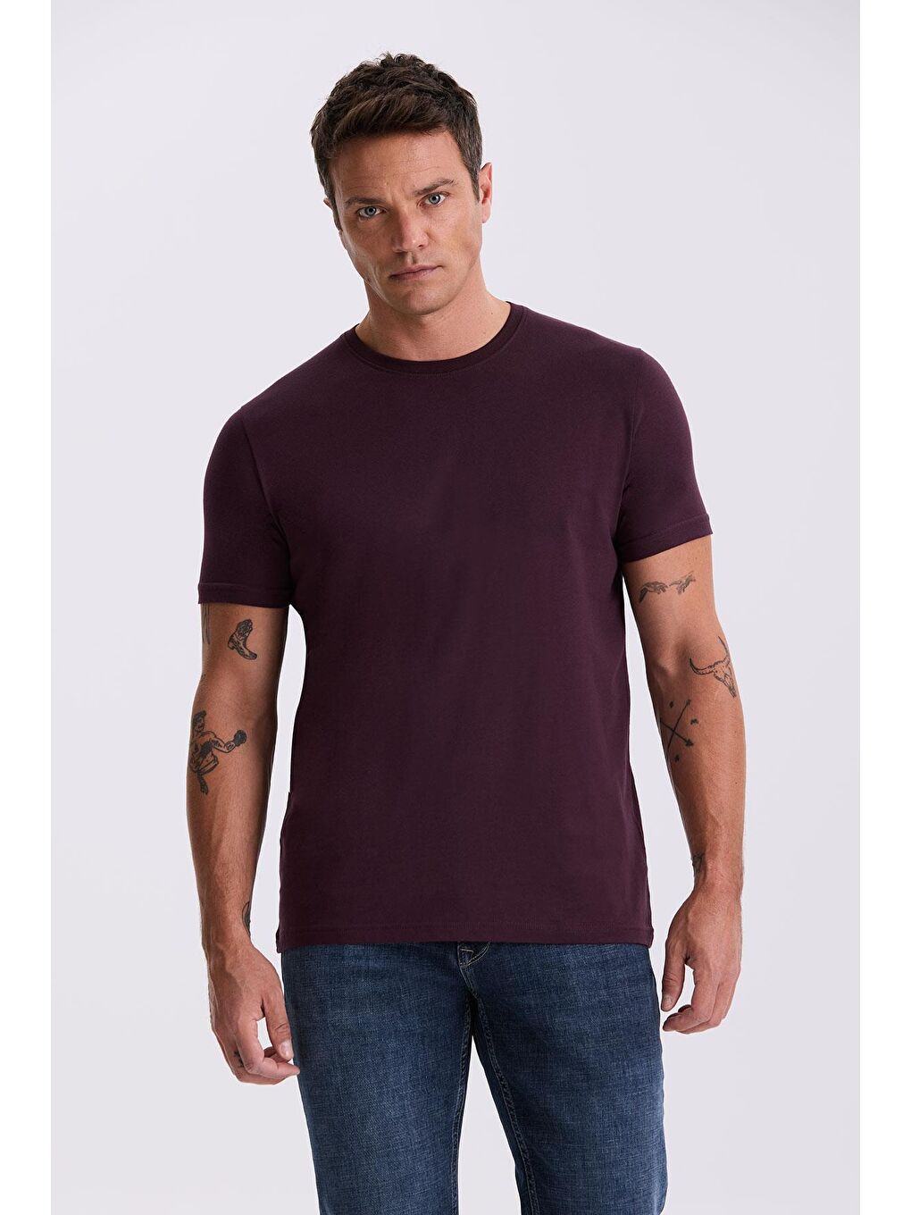 Mürdüm %100 Pamuk Slim Fit Bisiklet Yaka Basic T-Shirt-2