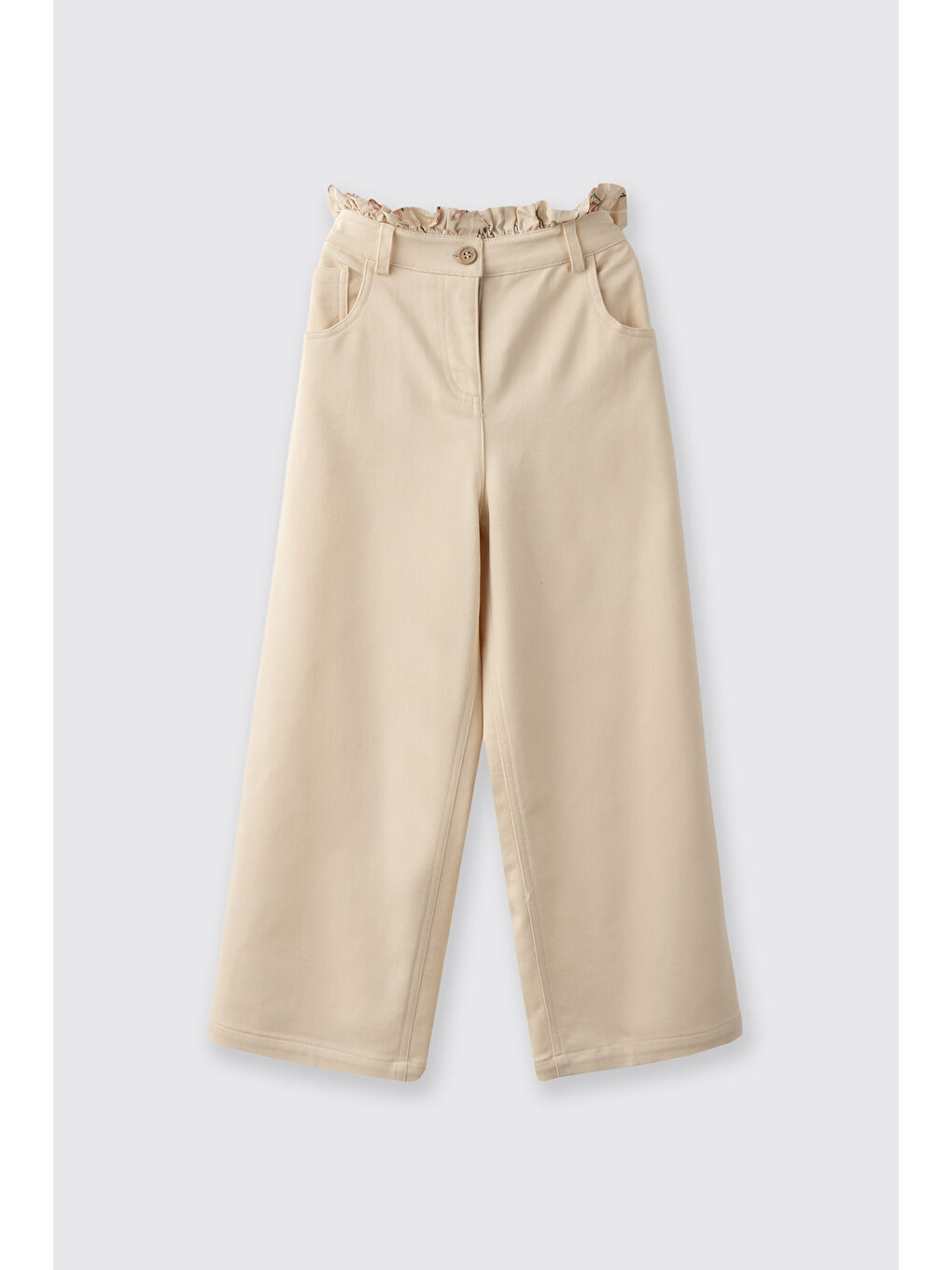Kız Çocuk Beli Fırfır Detaylı Bej Pantolon-2