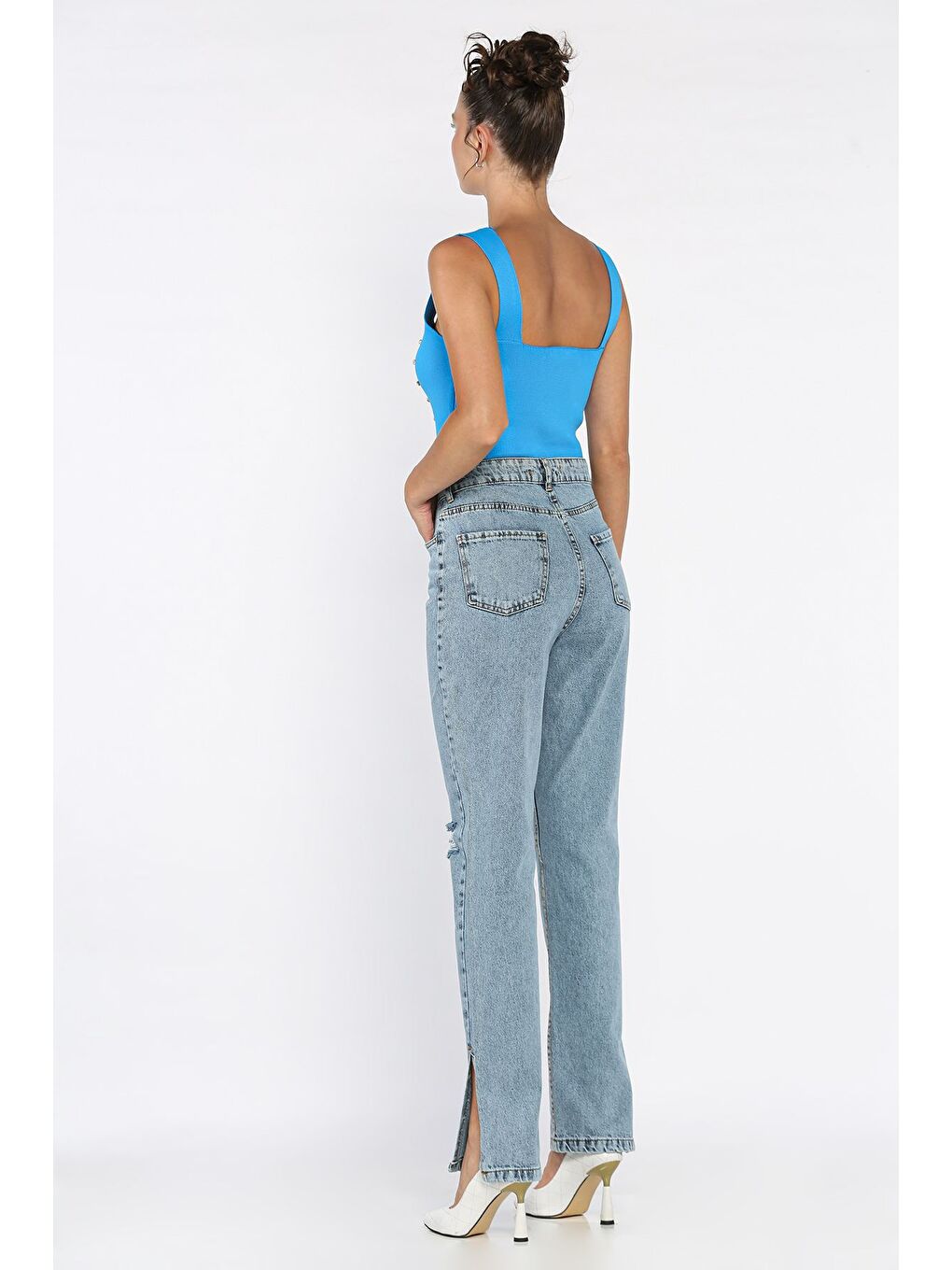 Mavi Yırtmaçlı Kadın Jean Jean Pantolon-2
