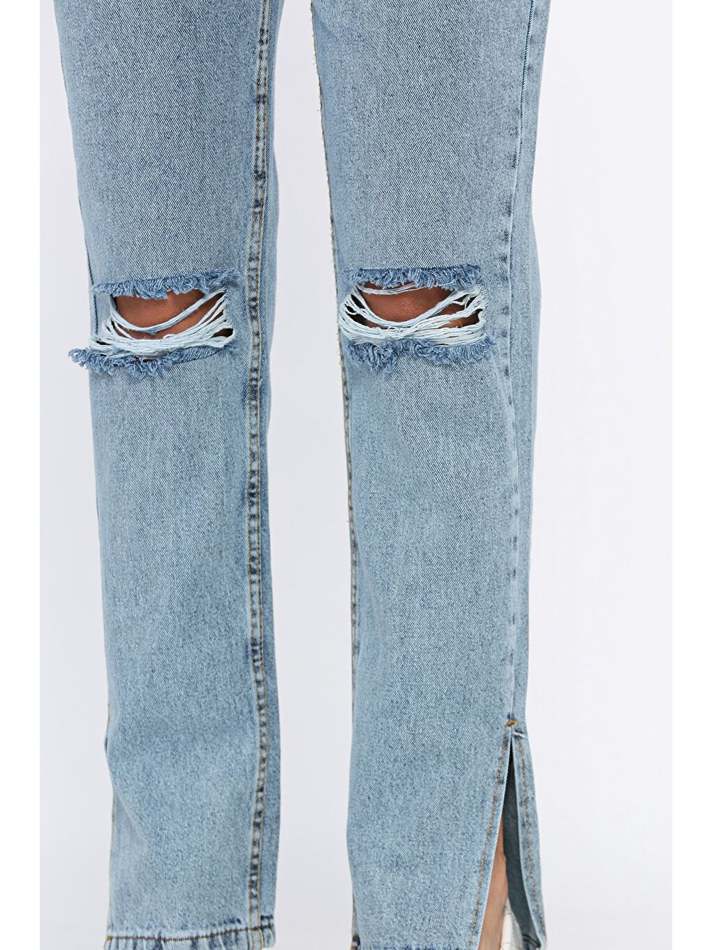Mavi Yırtmaçlı Kadın Jean Jean Pantolon-3