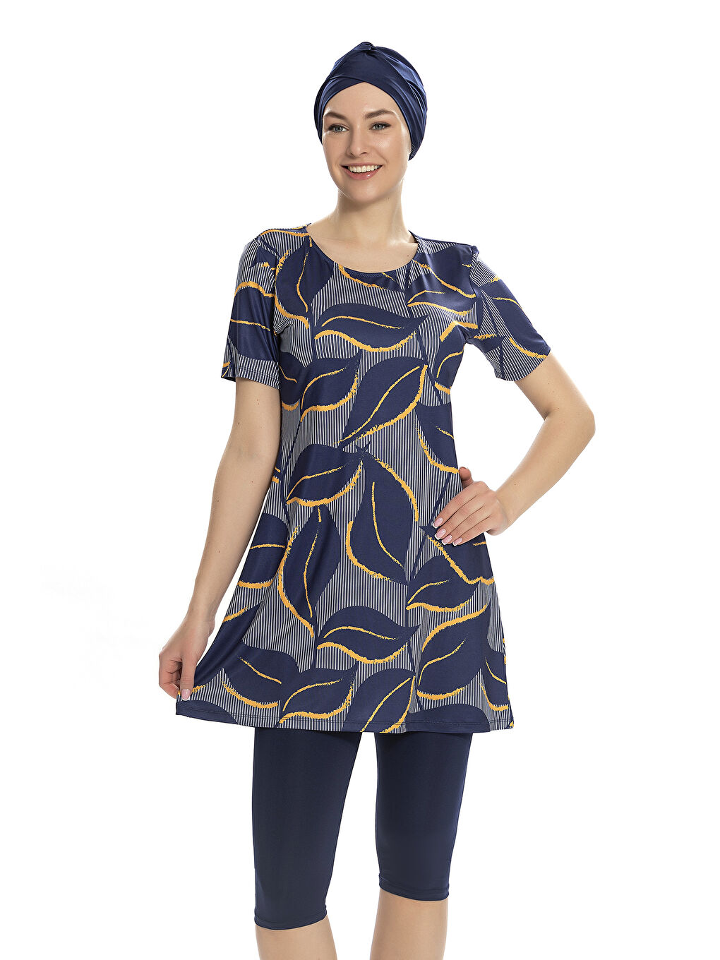 Kısa Kol Taytlı Yarı Kapalı Mayo 202-504 Lacivert