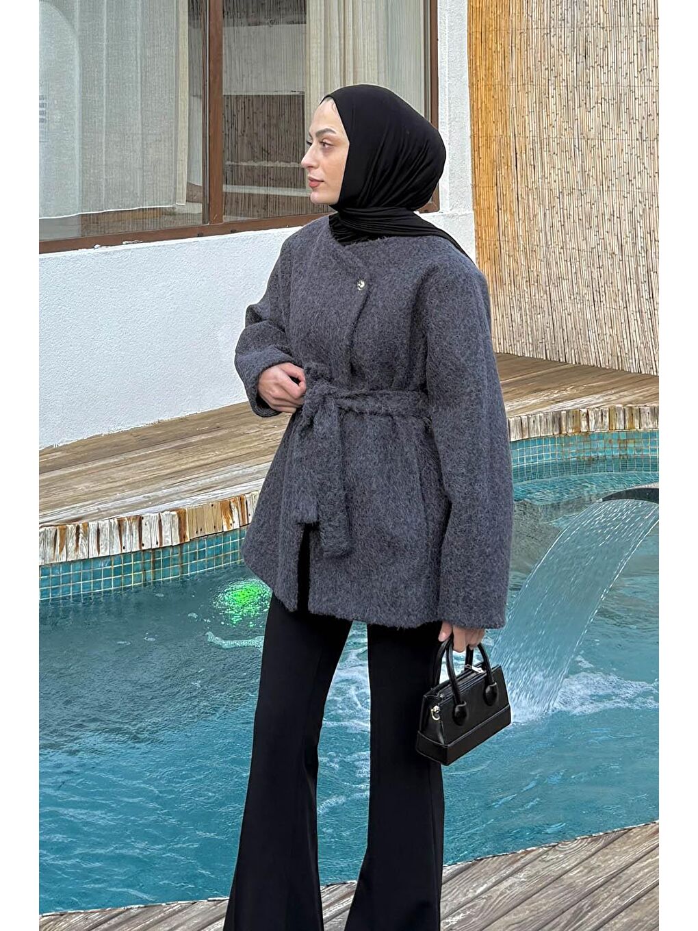 Gold Düğmeli Kaban Antrasit-1