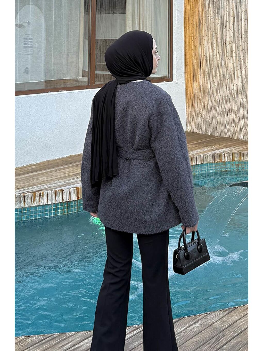 Gold Düğmeli Kaban Antrasit-3