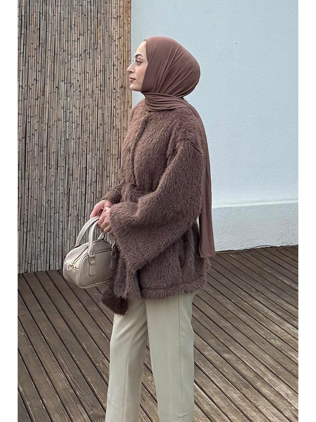 Kahverengi Sakal Kumaş Atkılı Kaban Soft Kahve-1