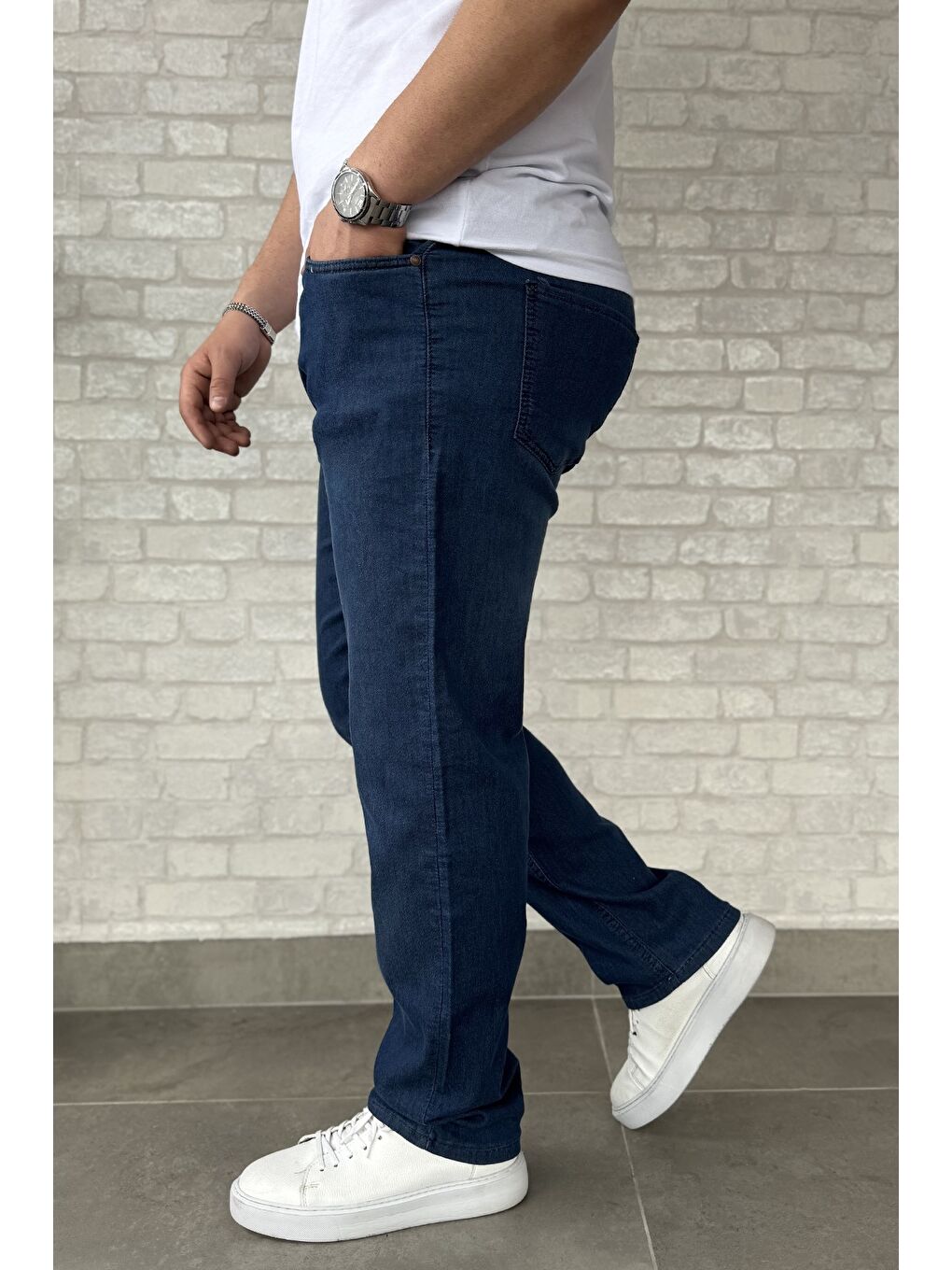 Lacivert Erkek Elastanlı Fermuarlı Jean Pantolon-1