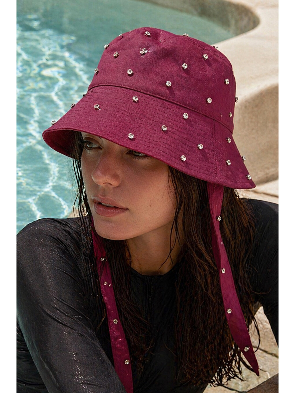 Remsa Taş Detaylı Bağlamalı Bucket Şapka RŞBUC-04 Bordo-2