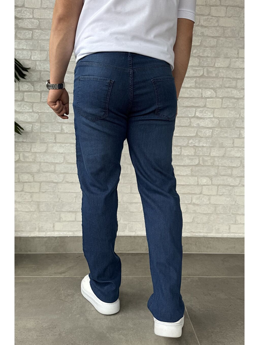 Lacivert Erkek Elastanlı Fermuarlı Jean Pantolon-2