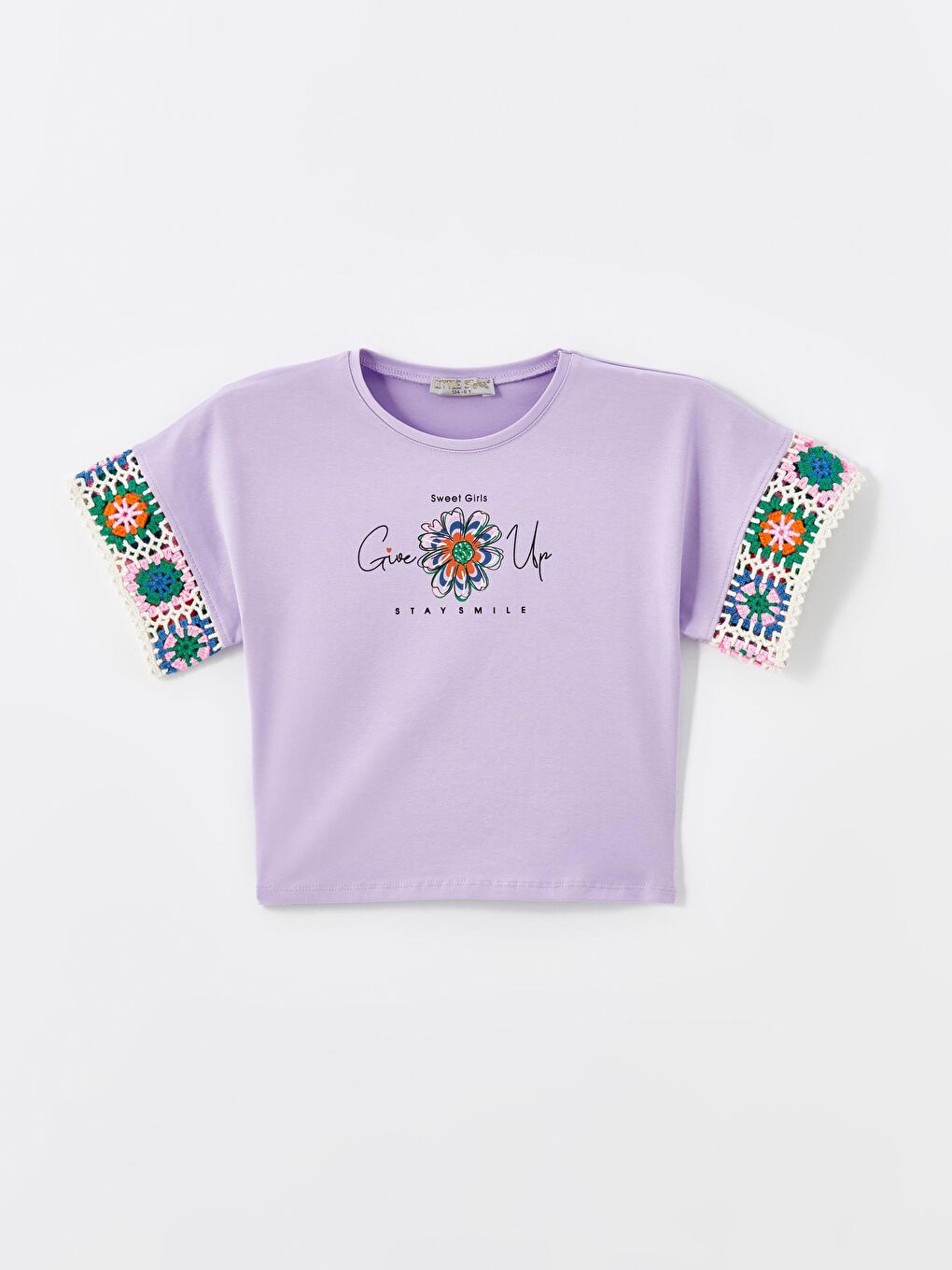 Lila Kız Çocuk Kolu Triko Dantelli Tişört