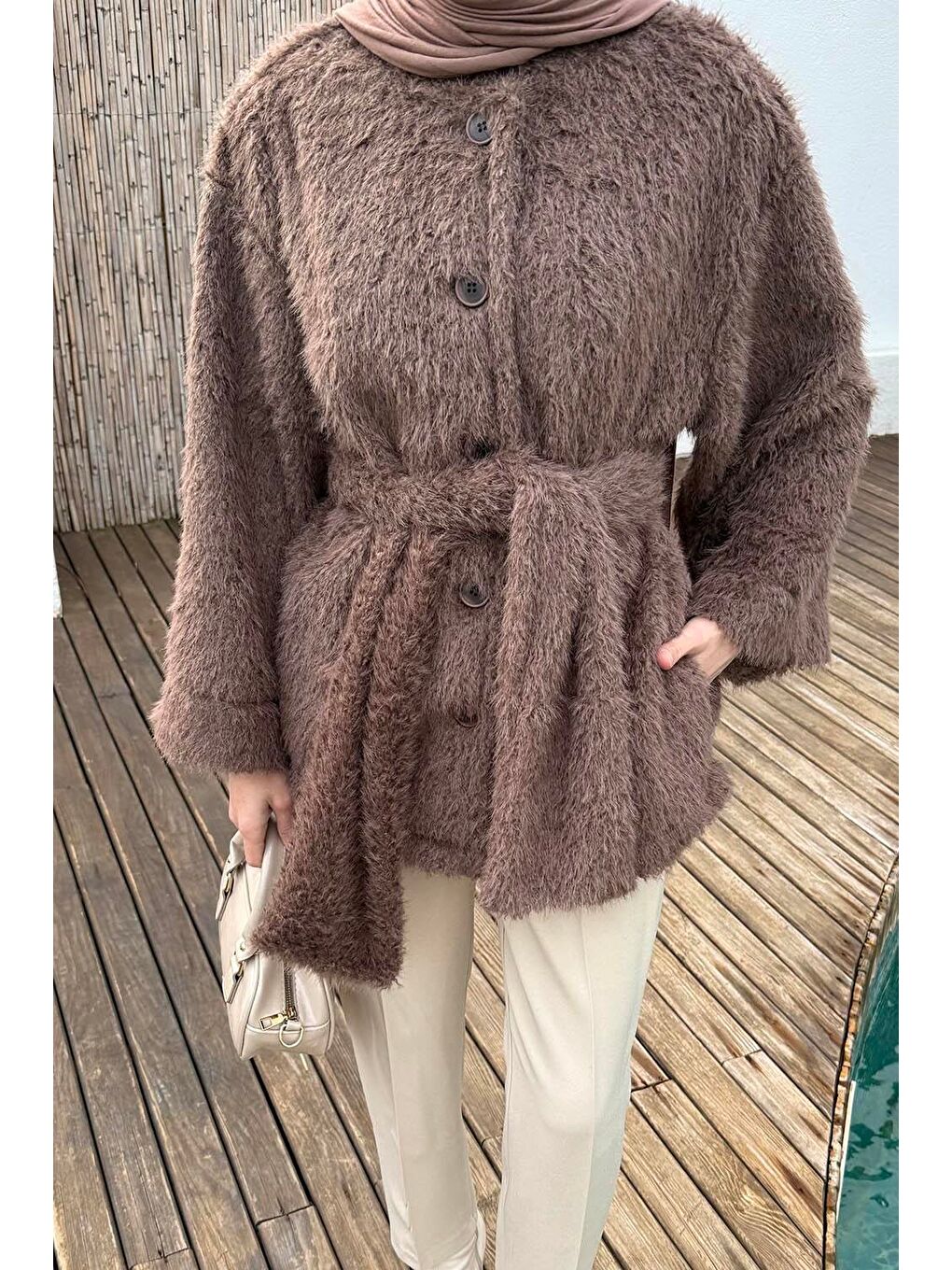Kahverengi Sakal Kumaş Atkılı Kaban Soft Kahve-2