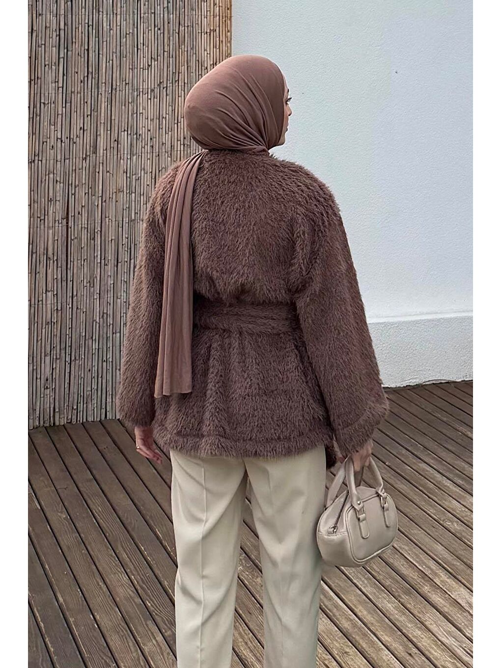 Kahverengi Sakal Kumaş Atkılı Kaban Soft Kahve-3
