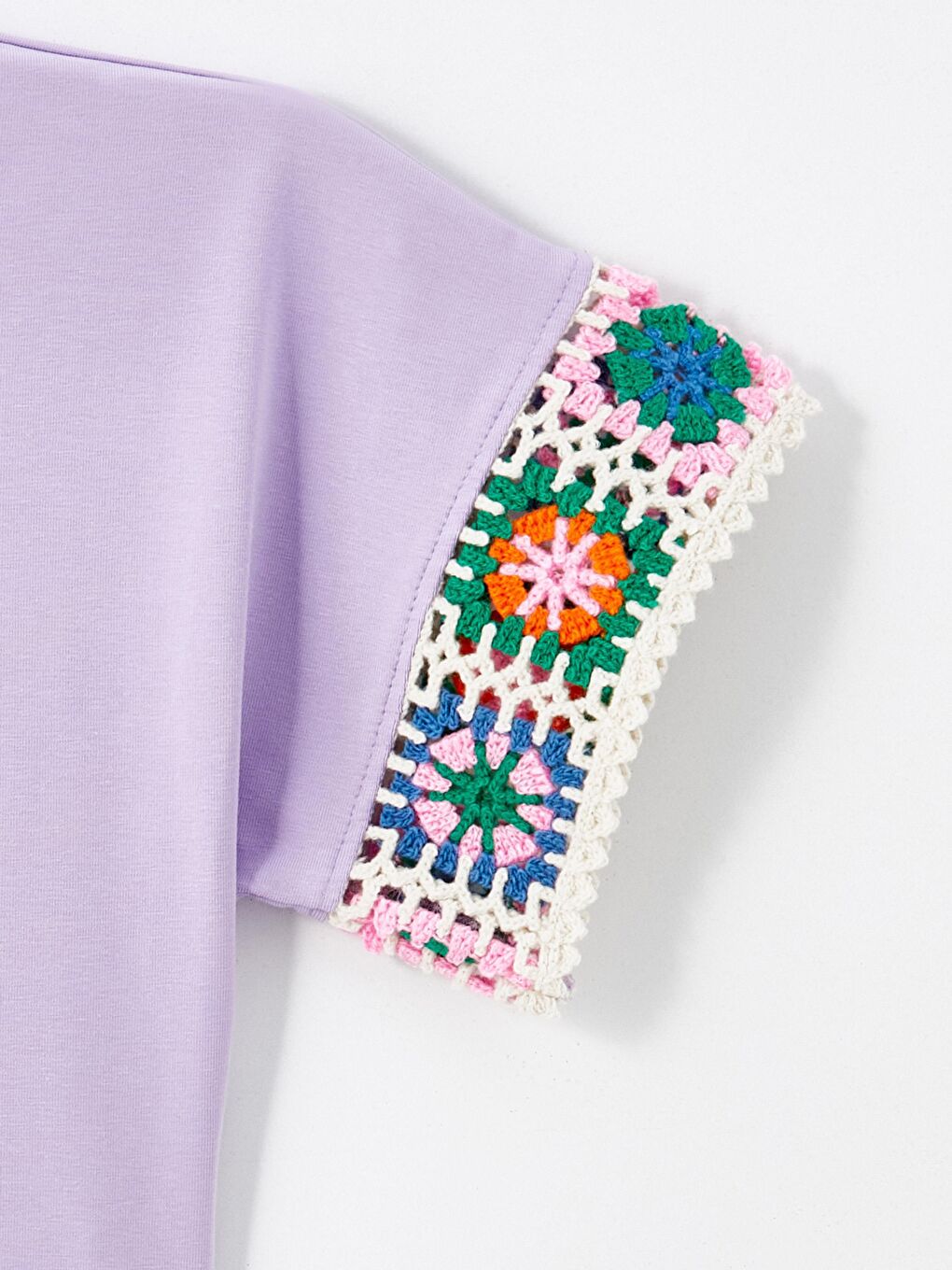Lila Kız Çocuk Kolu Triko Dantelli Tişört-1