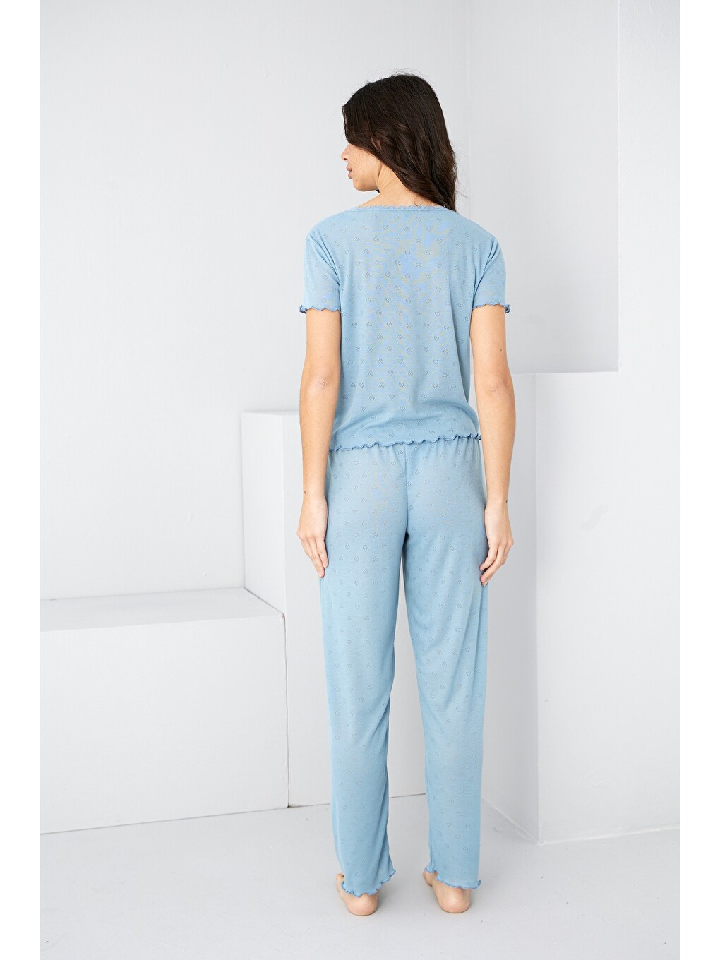 İndigo Pointel Ajurlu/delikli Örme Pijama Takım7893-3