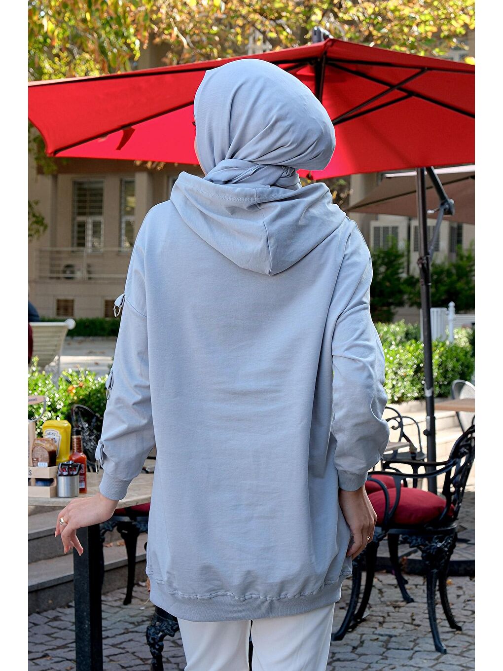 Kapüşonlu Cepli Sweat Gri-1