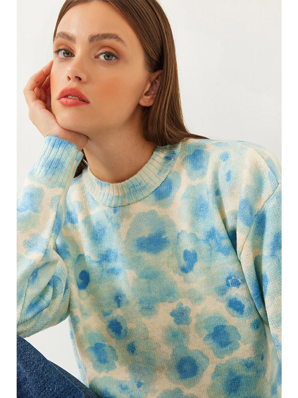 Mavi Kadın Parçalı Triko Kazak