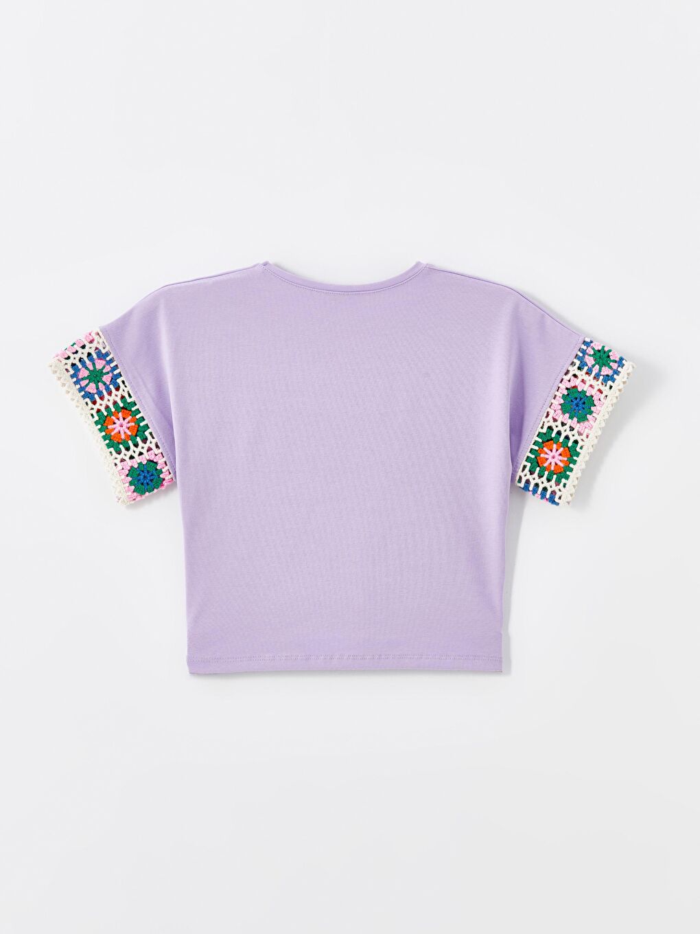Lila Kız Çocuk Kolu Triko Dantelli Tişört-3
