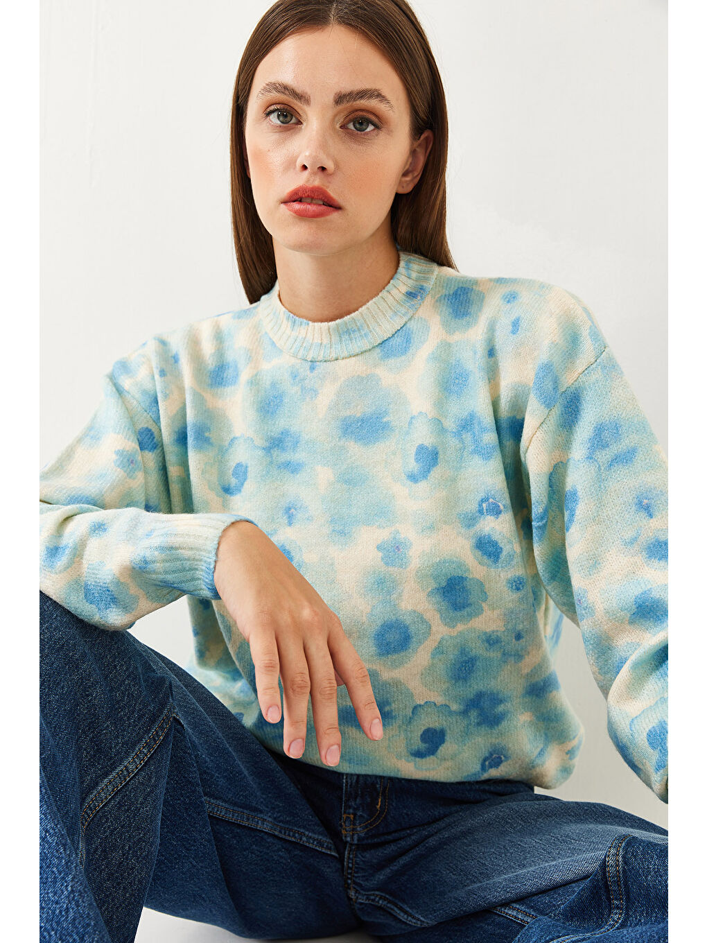 Mavi Kadın Parçalı Triko Kazak-3