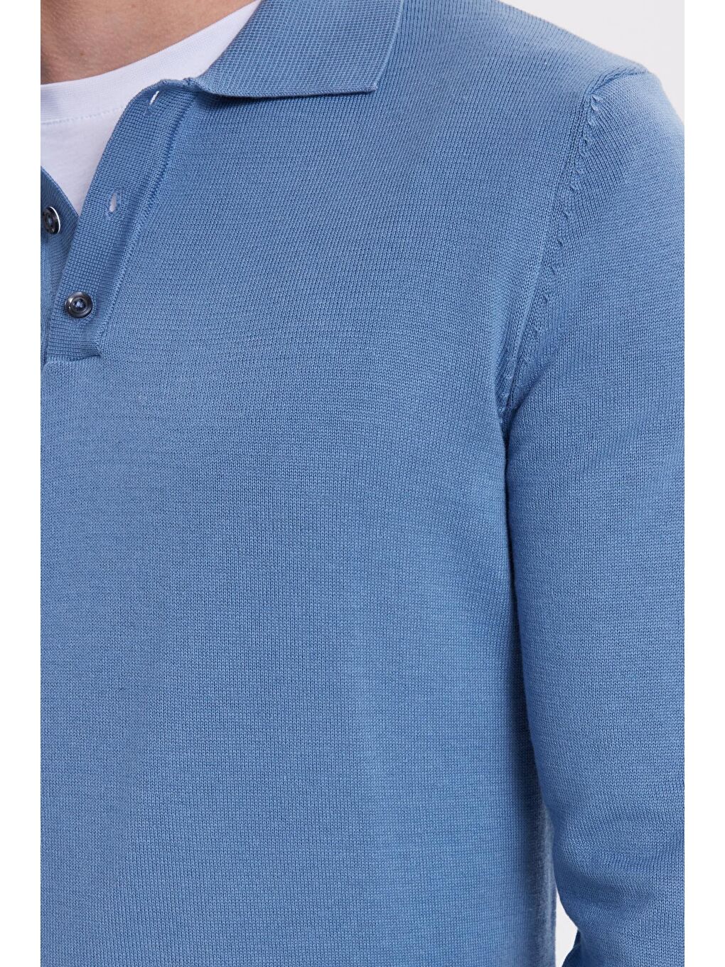 Erkek Standart Fit Normal Kesim Pamuklu Polo Yaka İndigo Kazak-2