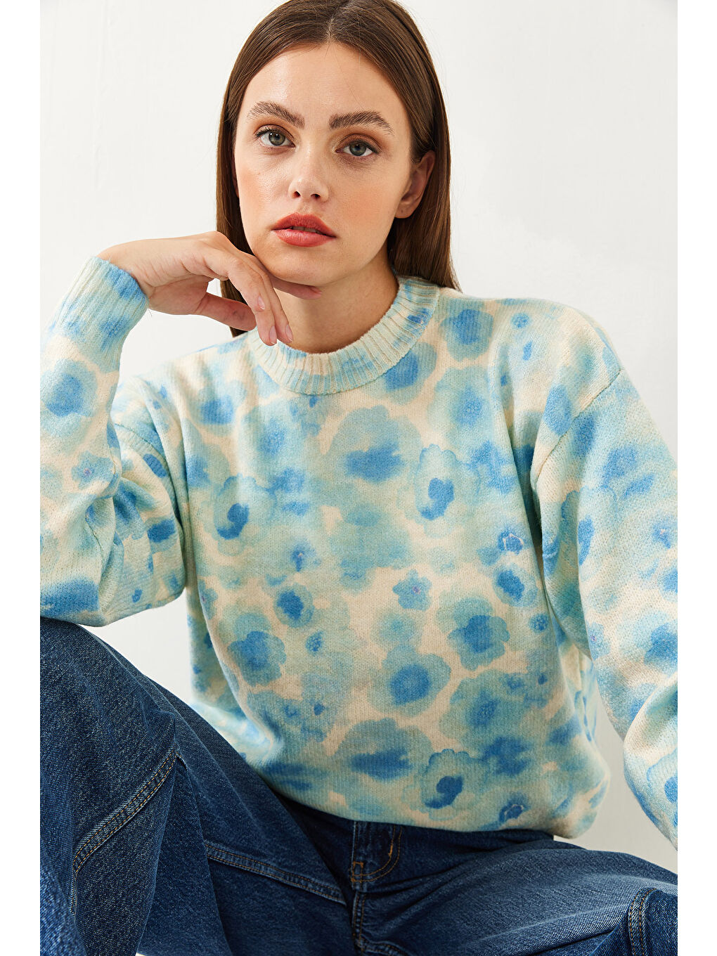 Mavi Kadın Parçalı Triko Kazak-4