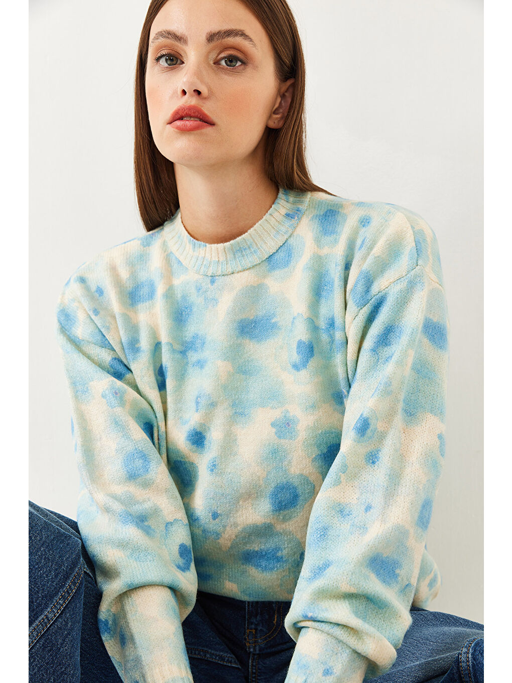 Mavi Kadın Parçalı Triko Kazak-5