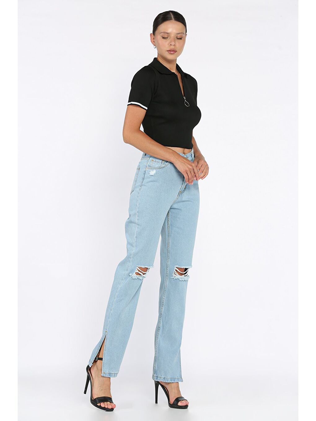 Mavi Yırtmaçlı Kadın Jean Jean Pantolon