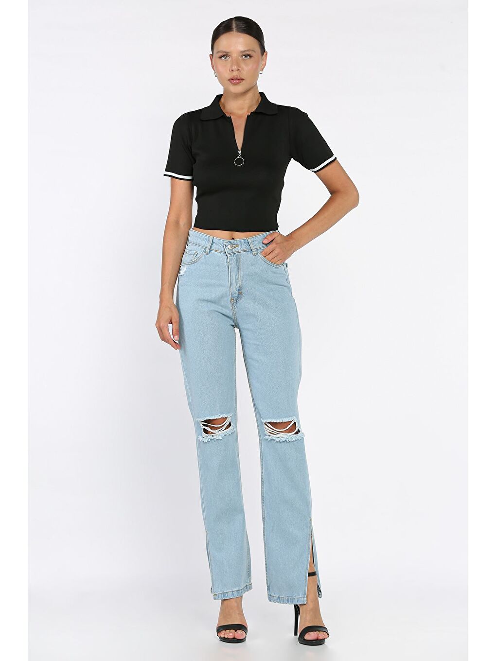Mavi Yırtmaçlı Kadın Jean Jean Pantolon-1