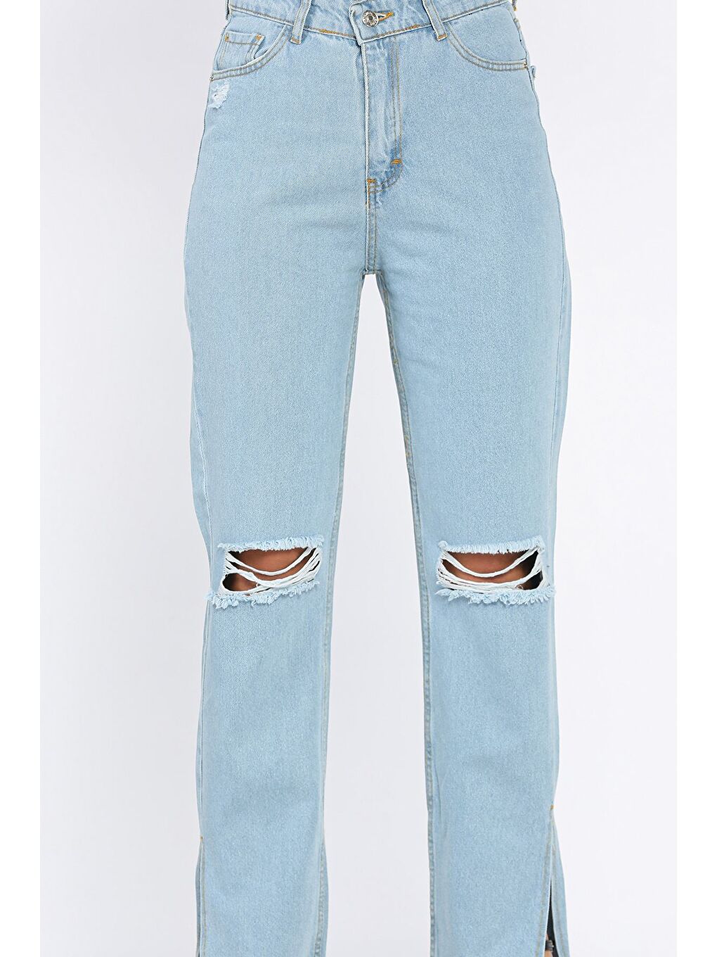 Mavi Yırtmaçlı Kadın Jean Jean Pantolon-3