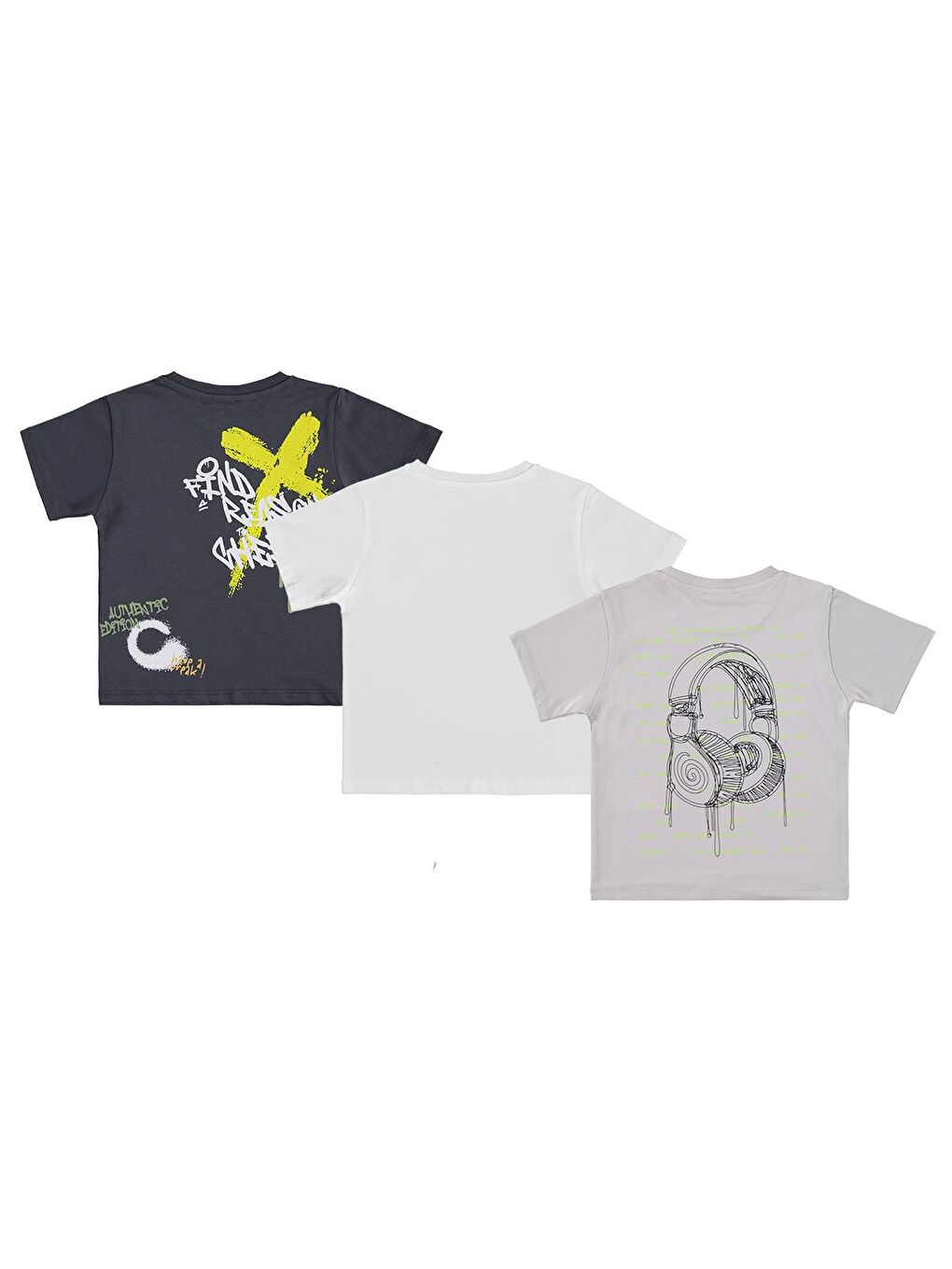 Kahverengi Boys Kulaklık Baskılı 3'lü Set 2-5 Yaş Tişört - Standart-1