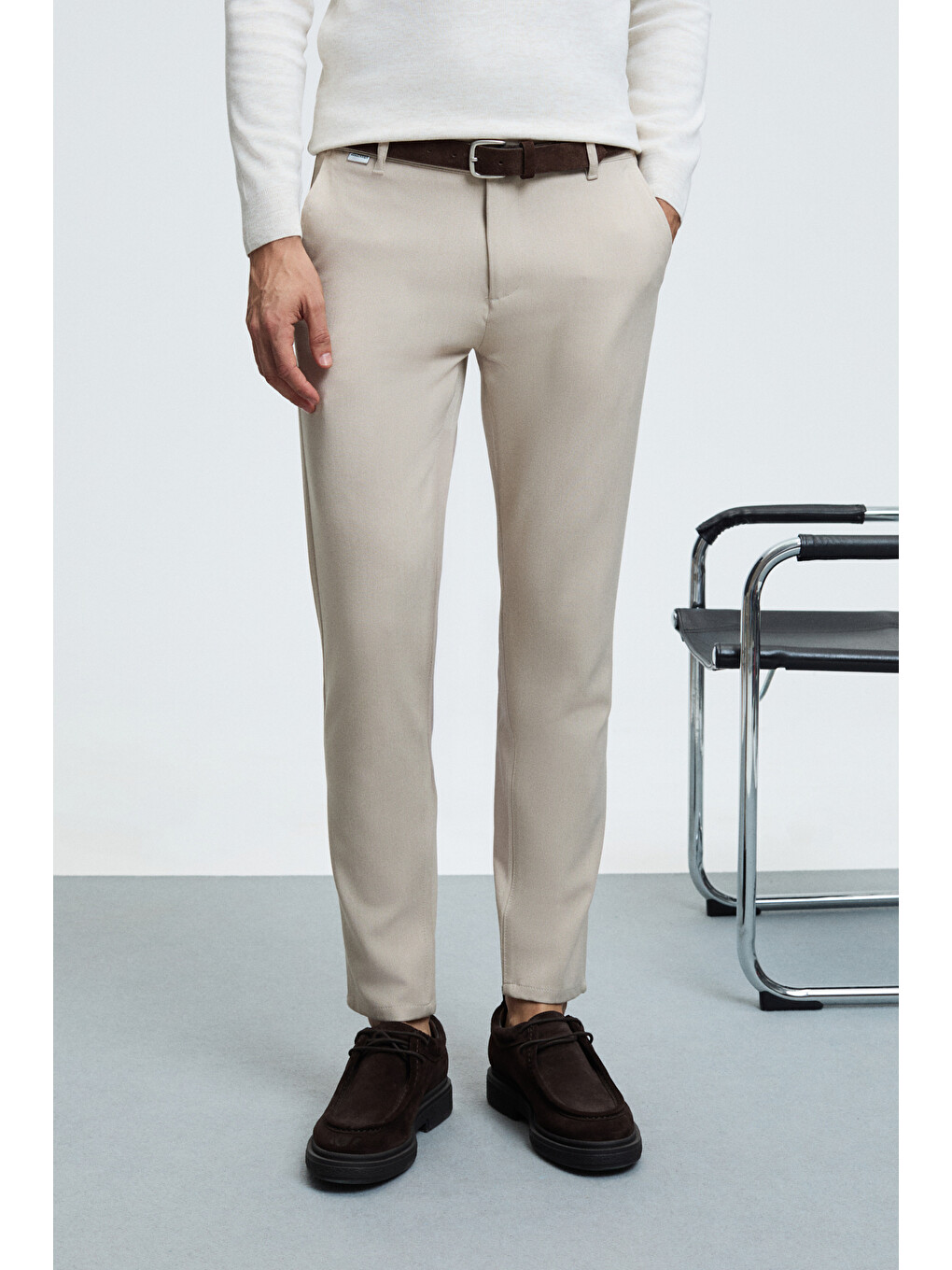 Crudo Erkek Yanları Ve Arkası Cepli Fermuarlı Regular Fit Dokuma Bej Pantolon-3