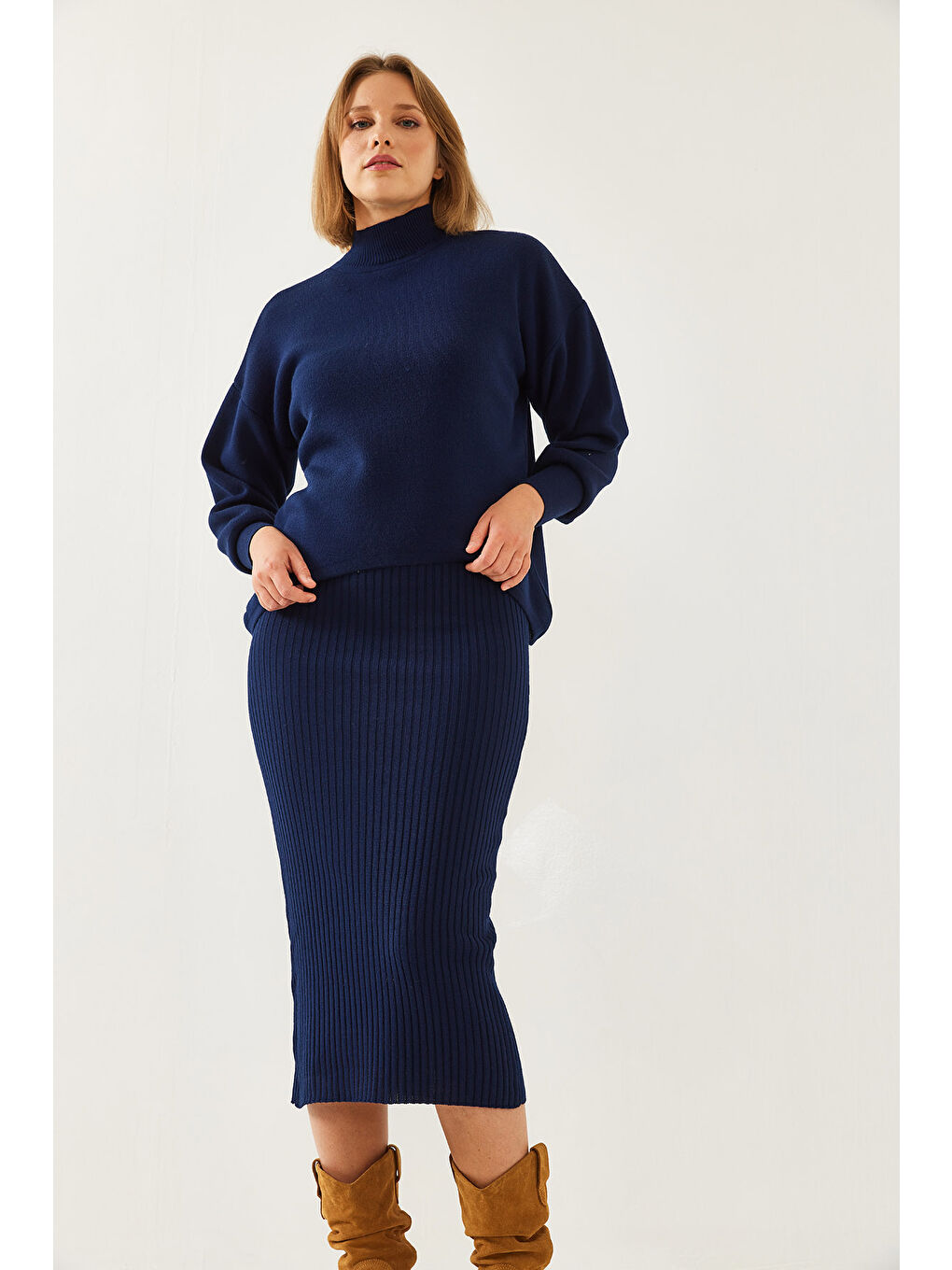 Lacivert Kadın İkili Triko Takım-1