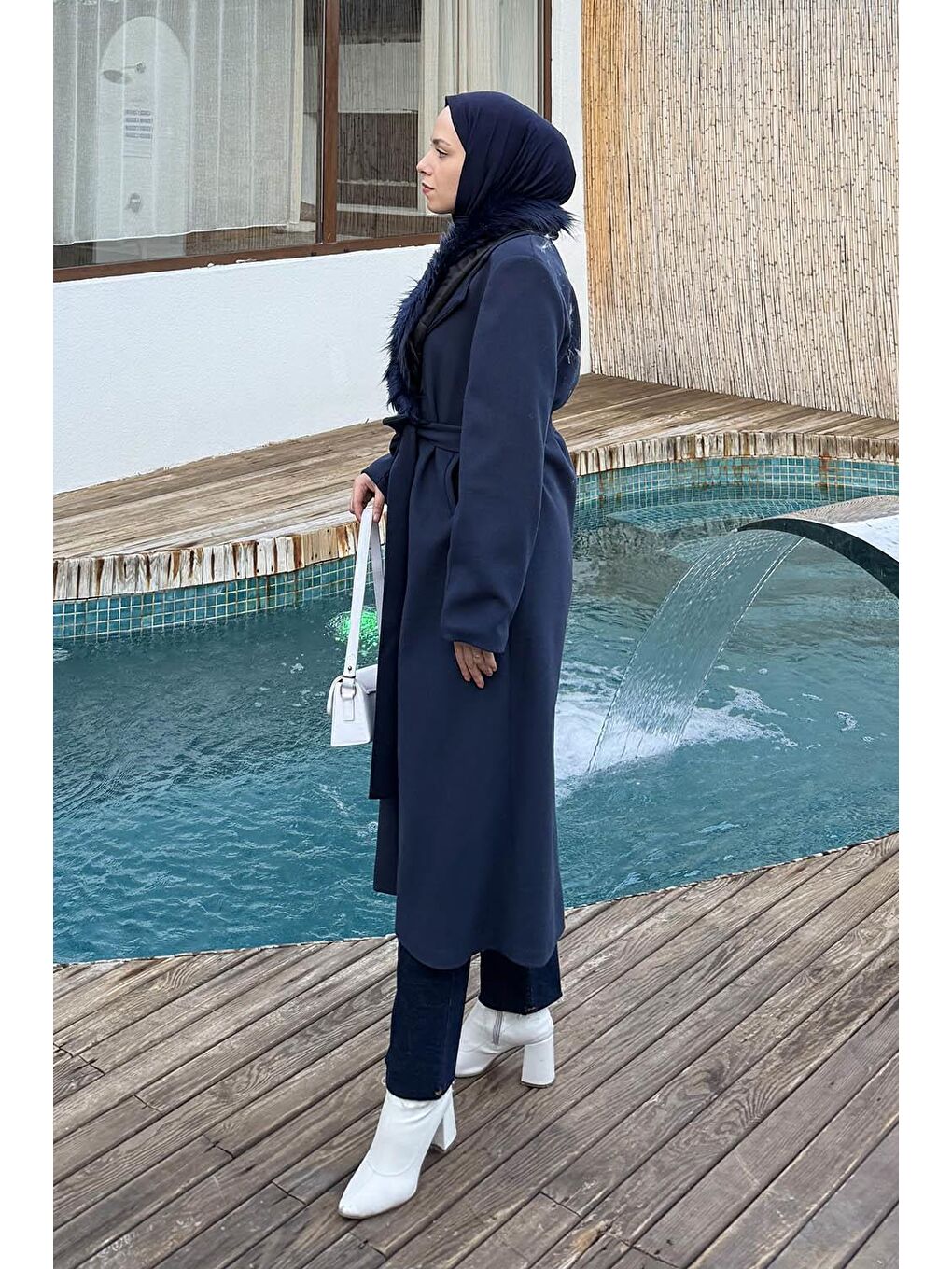 Kürk Yakalı Kaban Lacivert-1