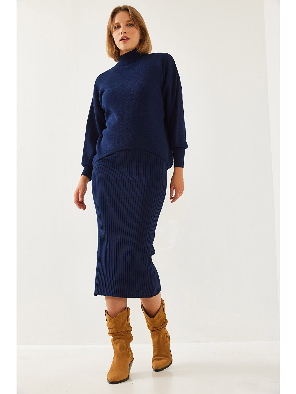 Lacivert Kadın İkili Triko Takım-6